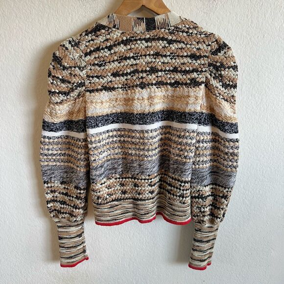 VERONICA BEARD Cecily Wool Blend Puff Sleeve Beige Cardigan Sweater Womens Large - Picture 4 of 11